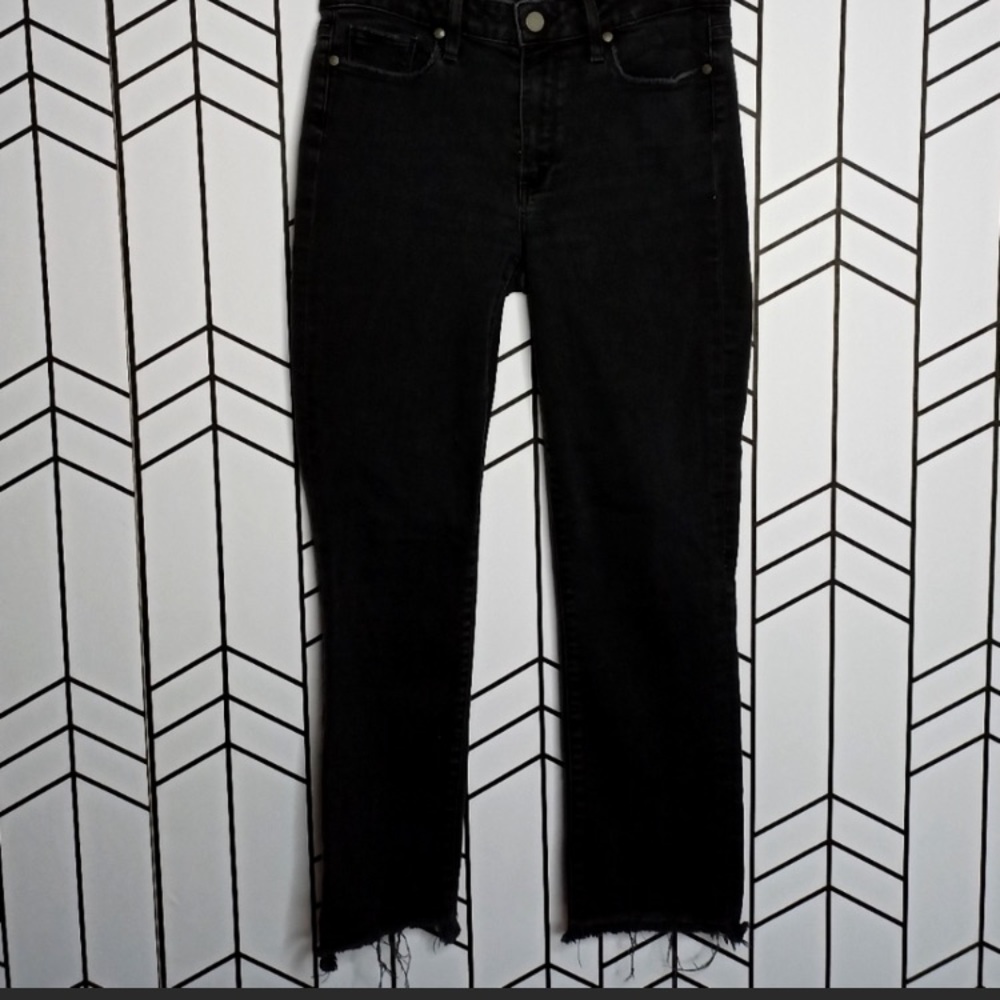 Paige Jeans Jacqueline Straight Raw Hem Stretch Denim Dark Wash